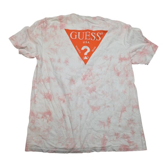 Guess Logo Tie-Dye T-Shirt Pink/White Oversized Cotton Top Men Size S - Picture 9 of 9